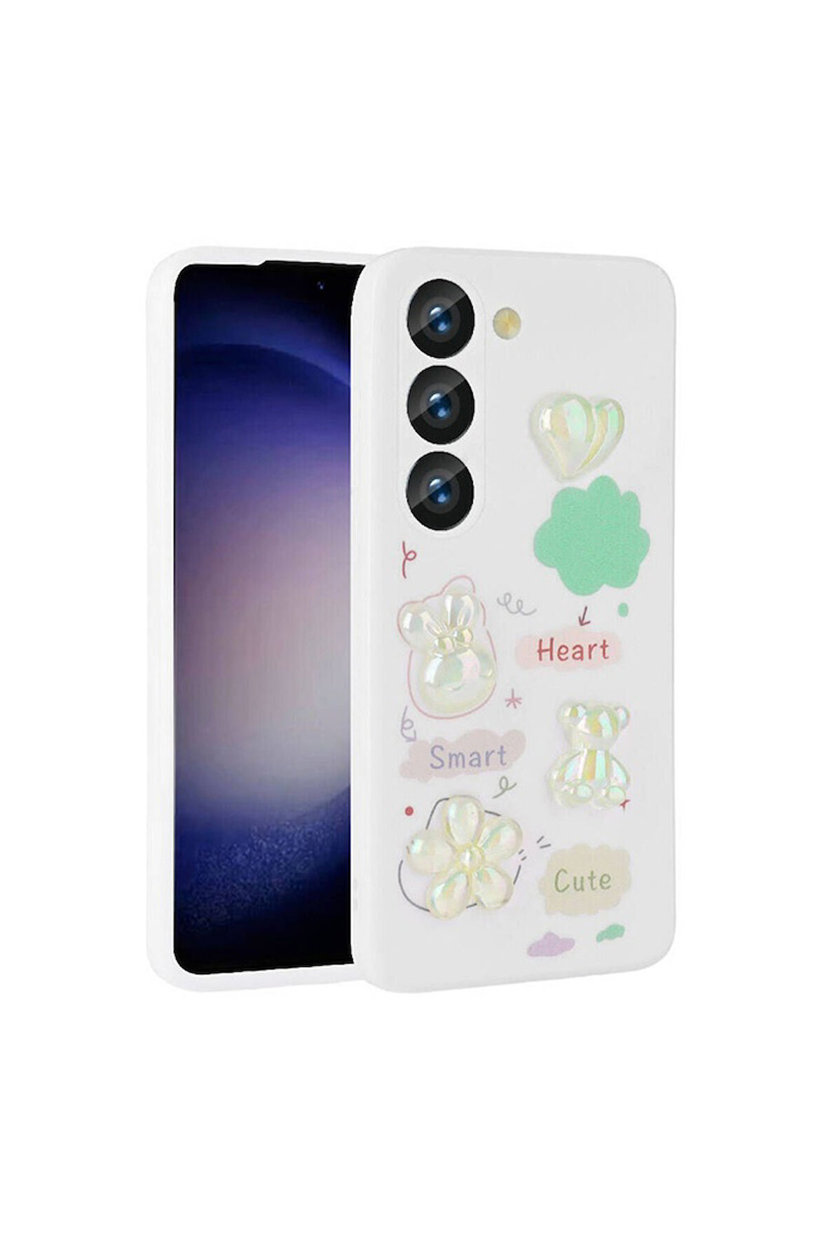 Samsung Galaxy A54 Uyumlu Kılıf Kabartma Figürlü Parlak Zore Toys Silikon Kapak Beyaz