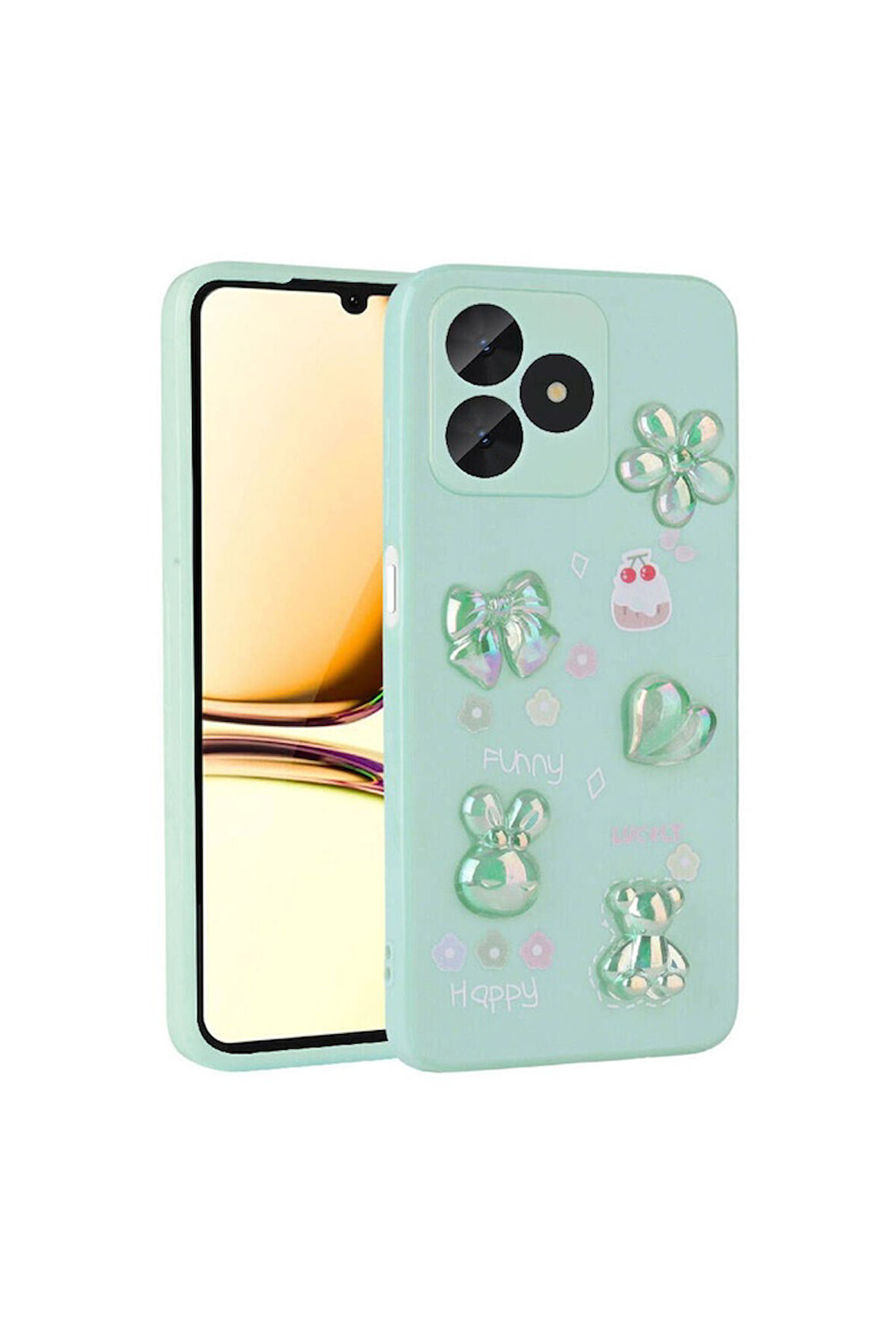 Realme C53 Uyumlu Kılıf Kabartma Figürlü Parlak Zore Toys Silikon Kapak Açık Yeşil