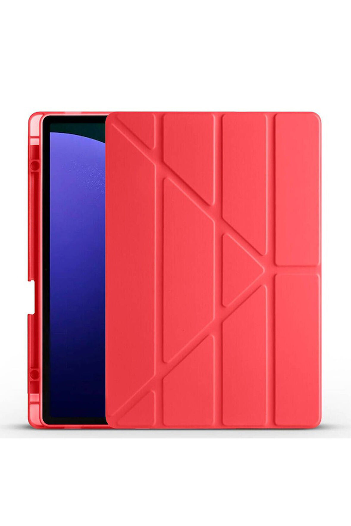 Samsung Galaxy Tab S9 FE Plus Uyumlu Kılıf Zore Tri Folding Kalem Bölmeli Standlı Kılıf Kırmızı