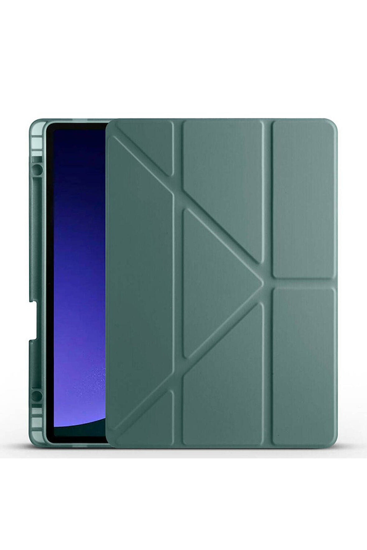 Samsung Galaxy Tab S9 FE Uyumlu Kılıf Zore Tri Folding Kalem Bölmeli Standlı Kılıf Koyu Yeşil