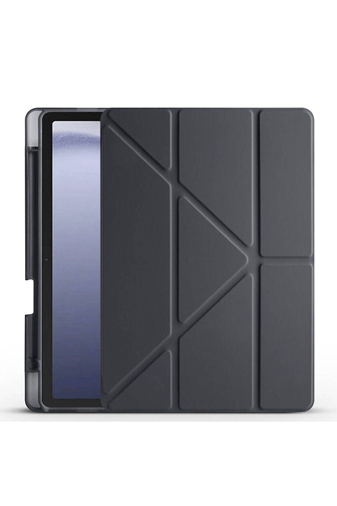 Samsung Galaxy Tab A9 Uyumlu Kılıf Zore Tri Folding Kalem Bölmeli Standlı Kılıf Siyah