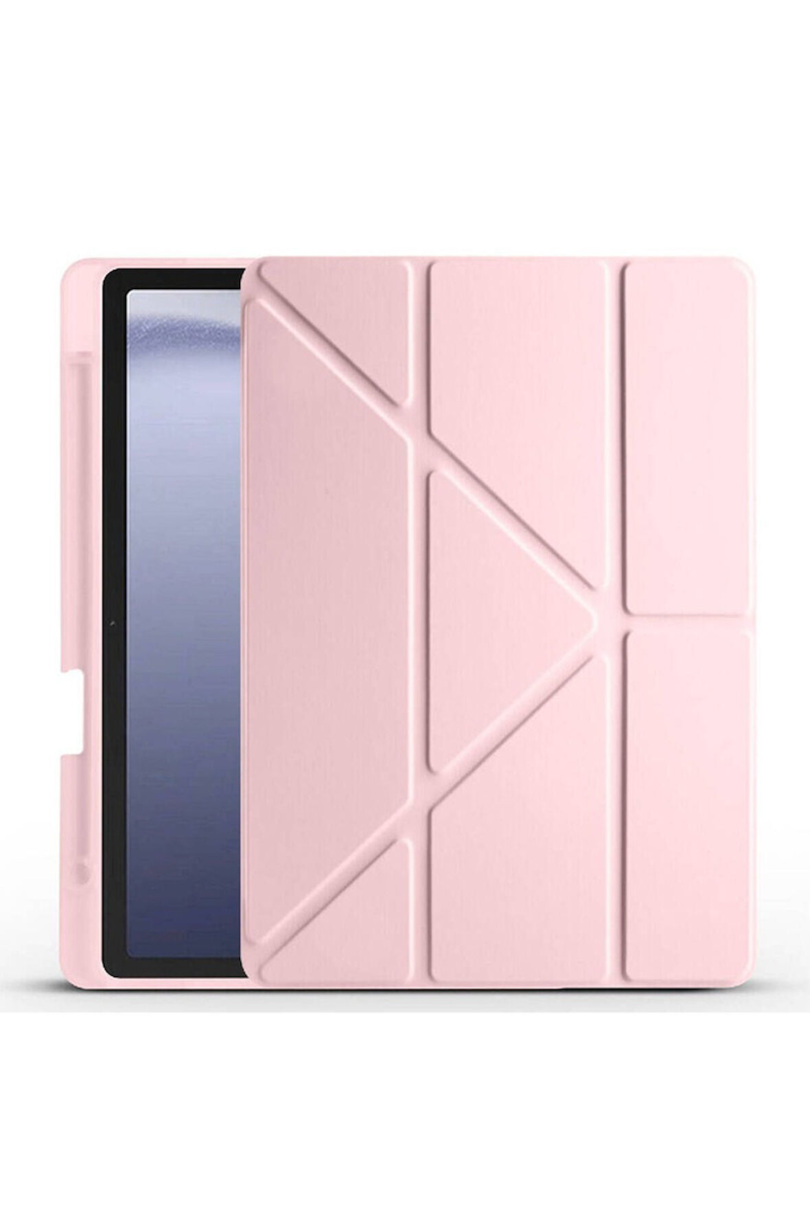 Samsung Galaxy Tab A9 Uyumlu Kılıf Zore Tri Folding Kalem Bölmeli Standlı Kılıf Rose Gold