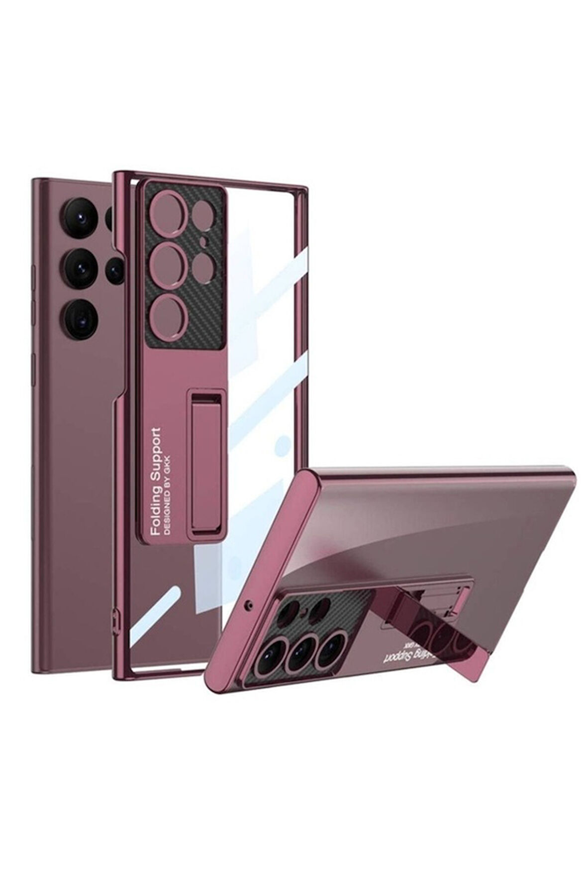 Samsung Galaxy S24 Ultra Uyumlu Kılıf Kamera Korumalı Şeffaf Tasarımlı Zore Lego Standlı Kapak Mürdüm