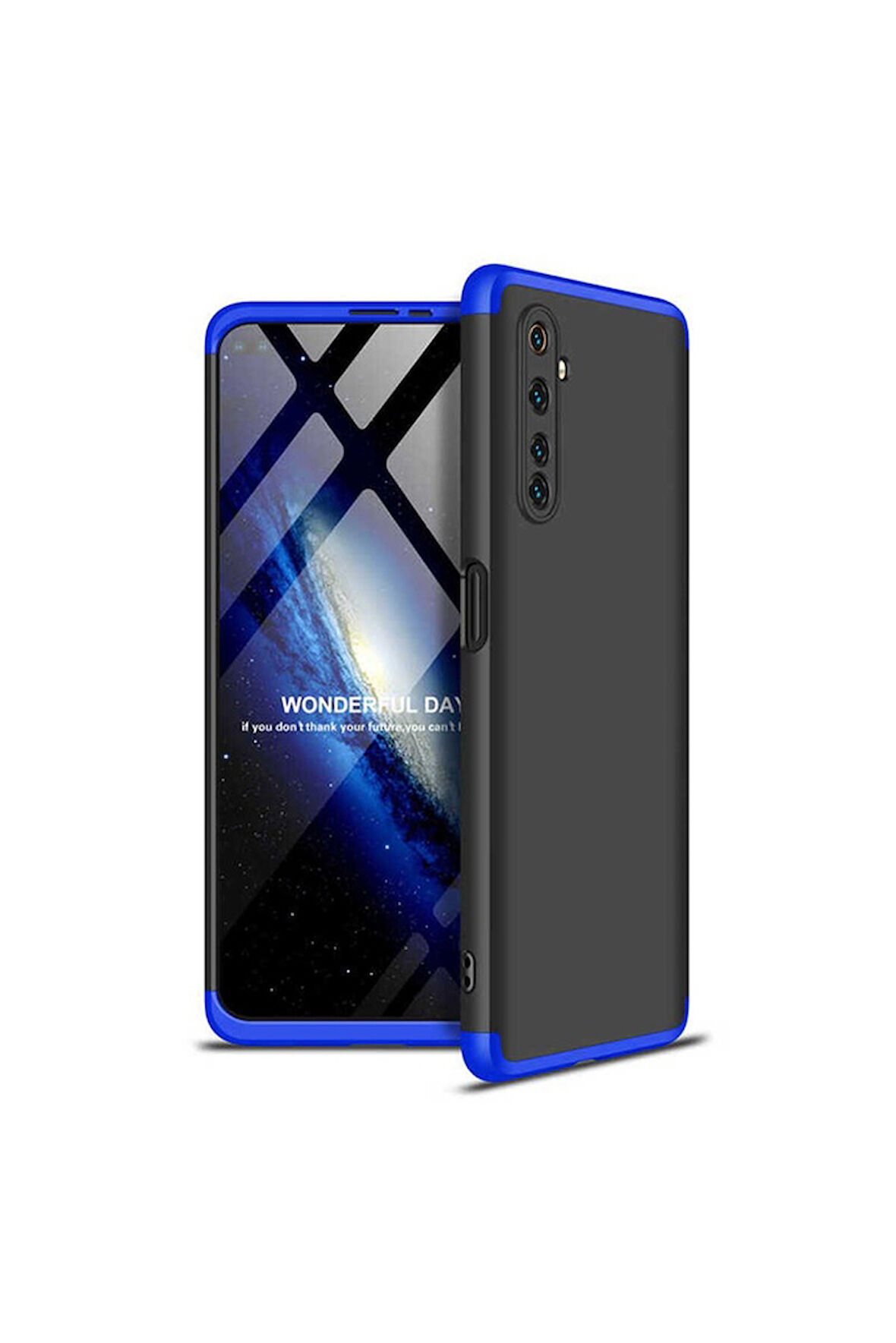 Realme 6 Pro Uyumlu Kılıf Zore Ays Kapak Siyah-Mavi