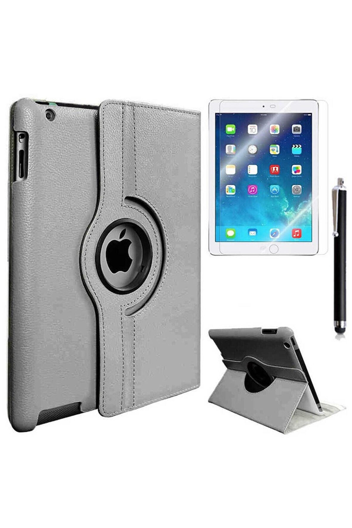 Apple iPad 2 3 4 Uyumlu Zore Dönebilen Standlı Kılıf Gri
