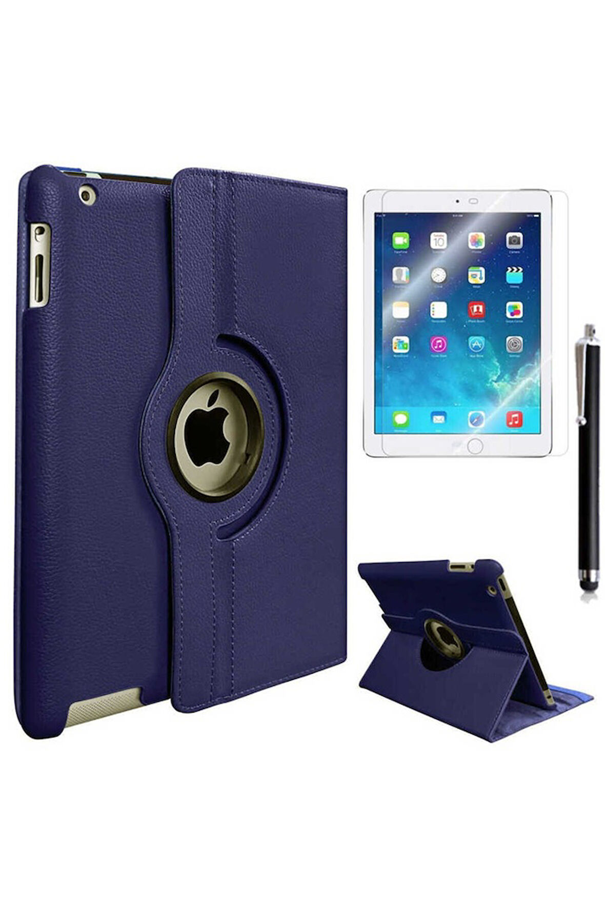 Apple iPad Mini 2-3 Uyumlu Zore Dönebilen Standlı Kılıf Lacivert