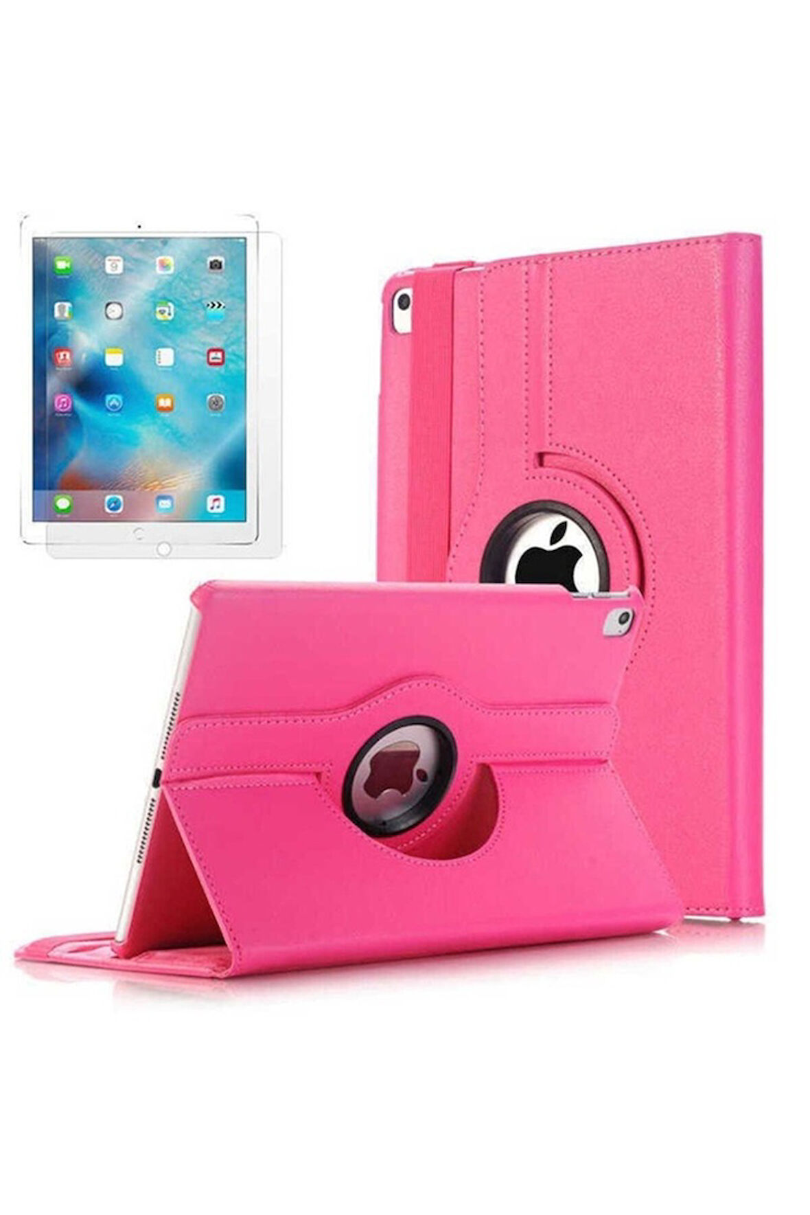 Apple iPad 9.7 2017 (5.Nesil) Uyumlu Zore Dönebilen Standlı Kılıf Pembe Koyu