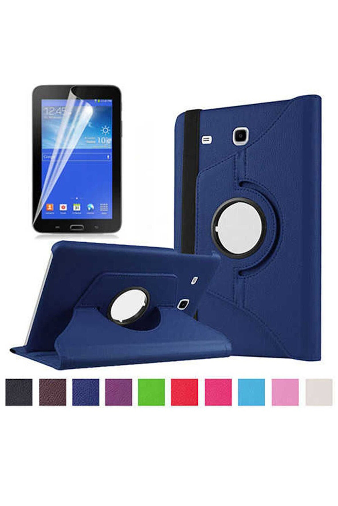 Samsung Galaxy Tab 3 Lite 7.0 T110 Uyumlu Zore Dönebilen Standlı Kılıf Lacivert