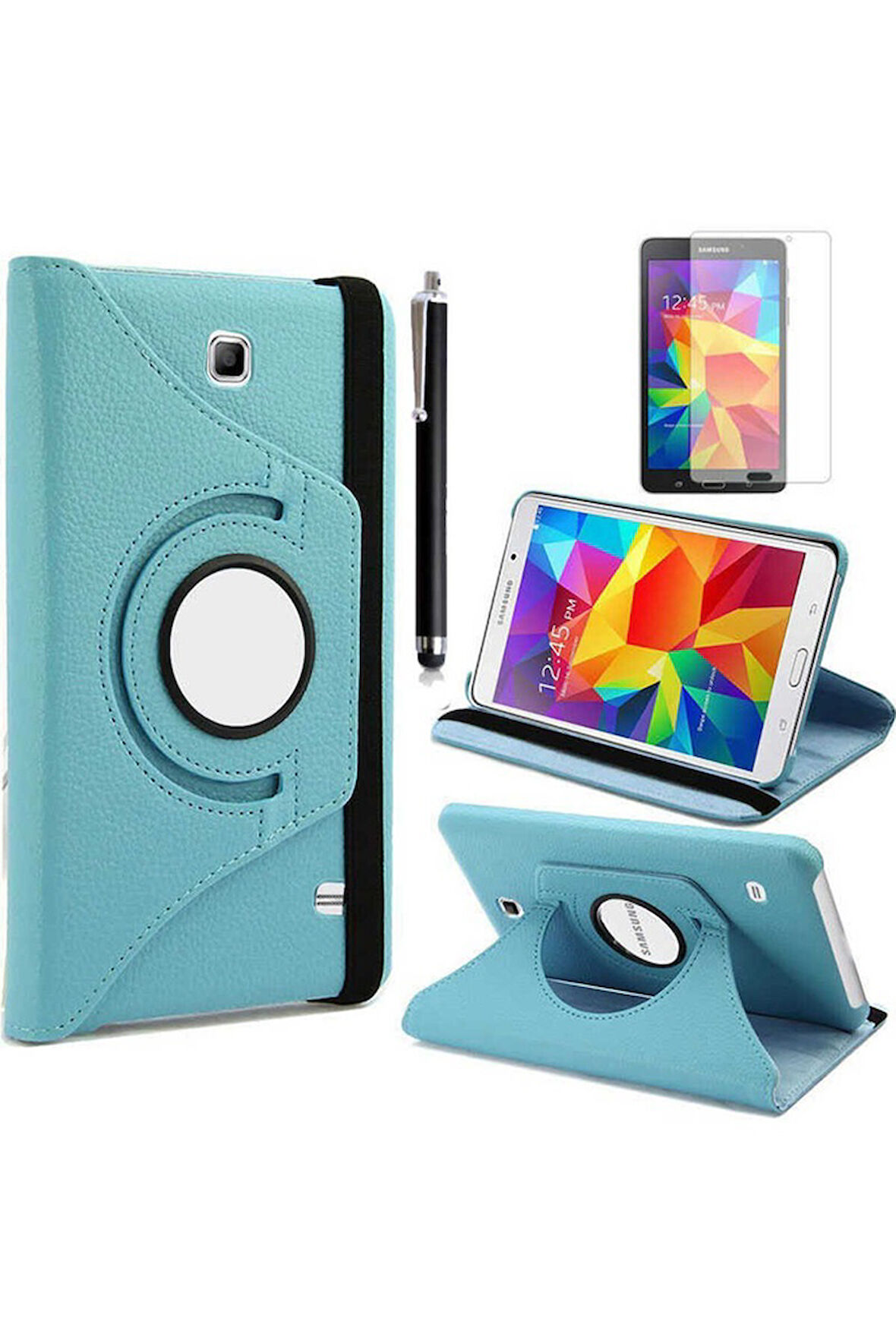 Samsung Galaxy Tab 4 7.0 T230 Uyumlu Zore Dönebilen Standlı Kılıf Mavi
