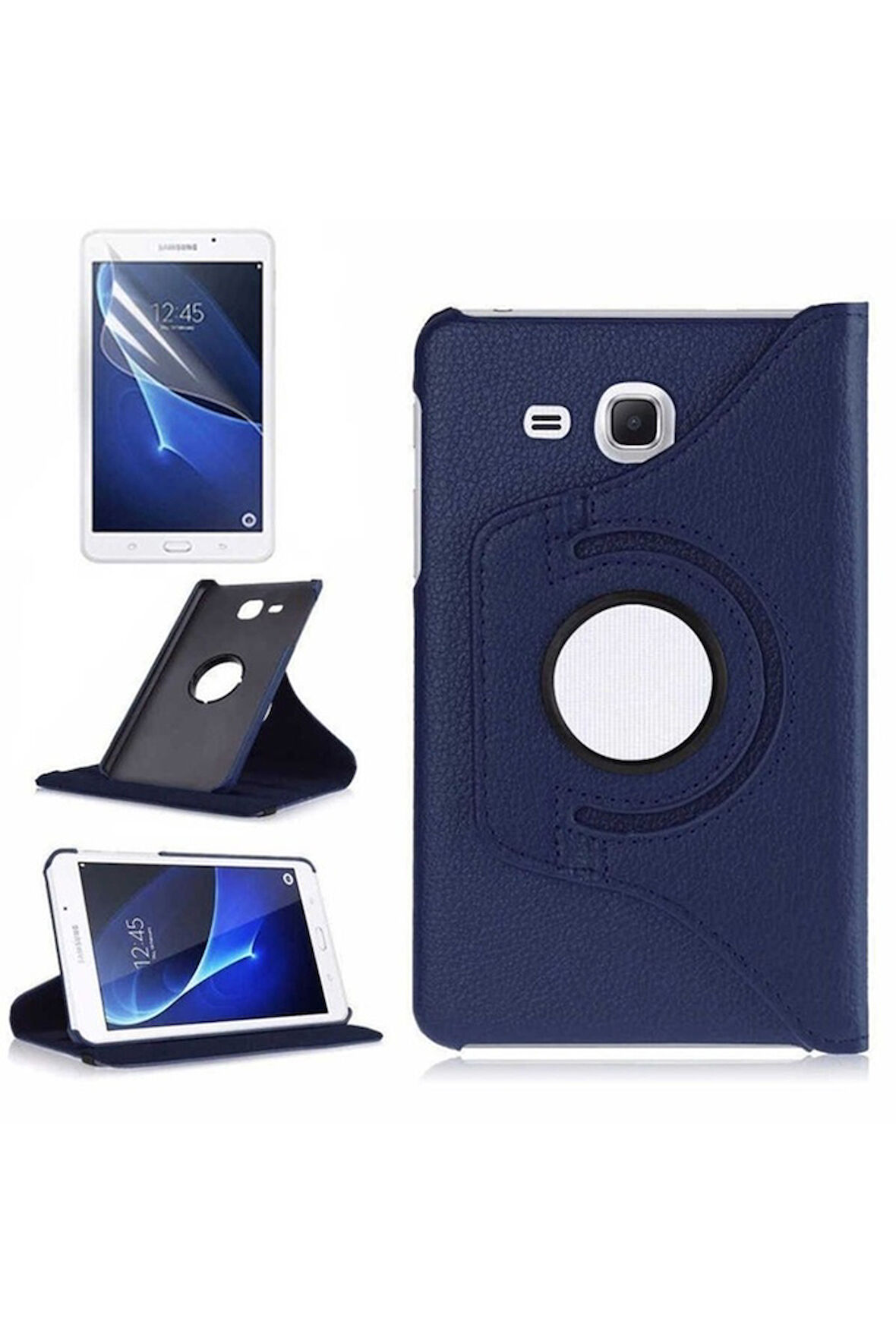 Samsung Galaxy Tab 4 T280 Uyumlu Zore Dönebilen Standlı Kılıf Lacivert