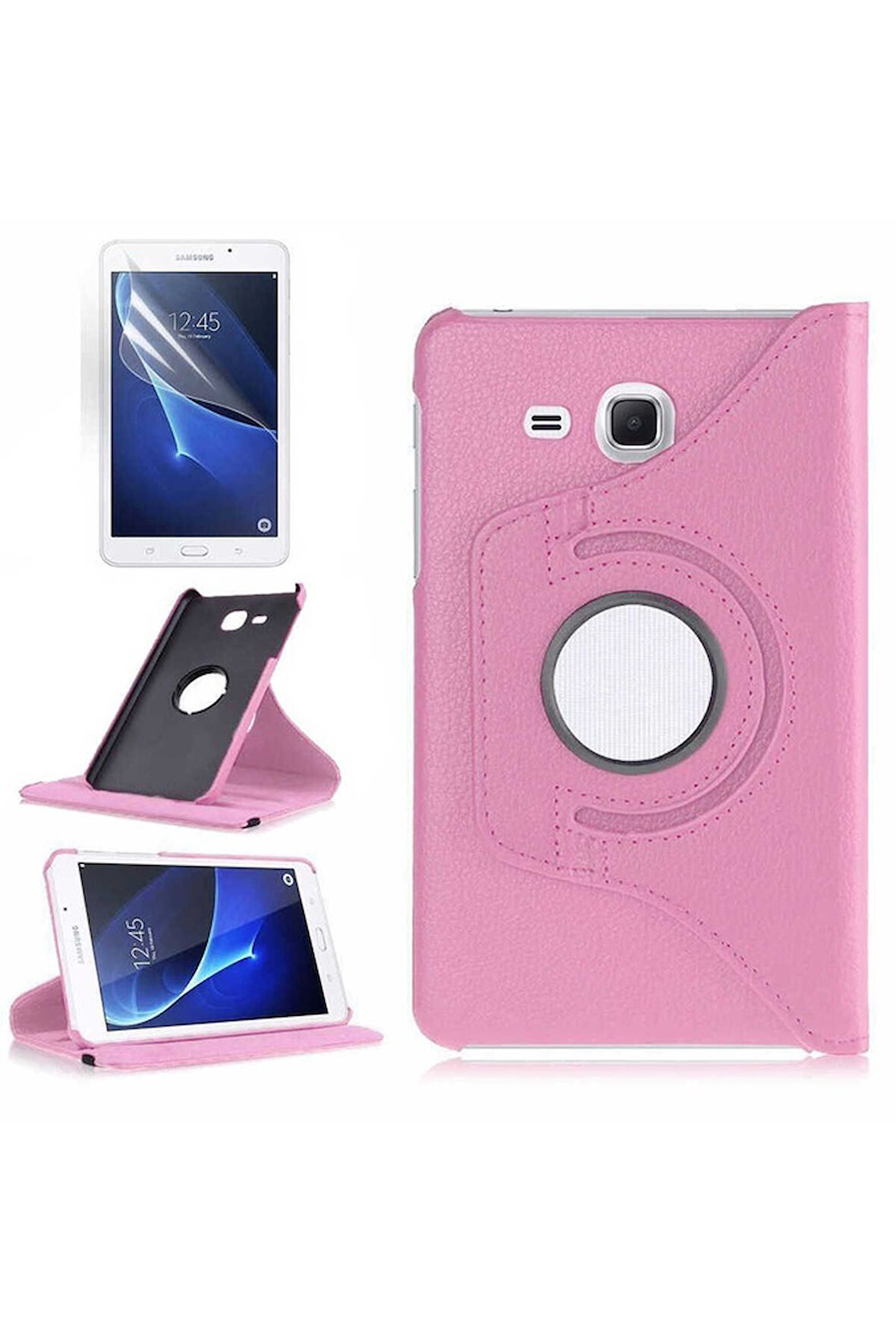 Samsung Galaxy Tab 4 T280 Uyumlu Zore Dönebilen Standlı Kılıf Pembe Açık
