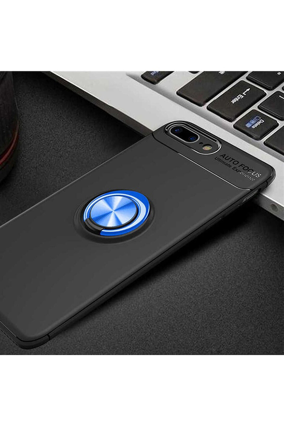 Apple iPhone 7 Plus Uyumlu Kılıf Zore Ravel Silikon Kapak Siyah-Mavi