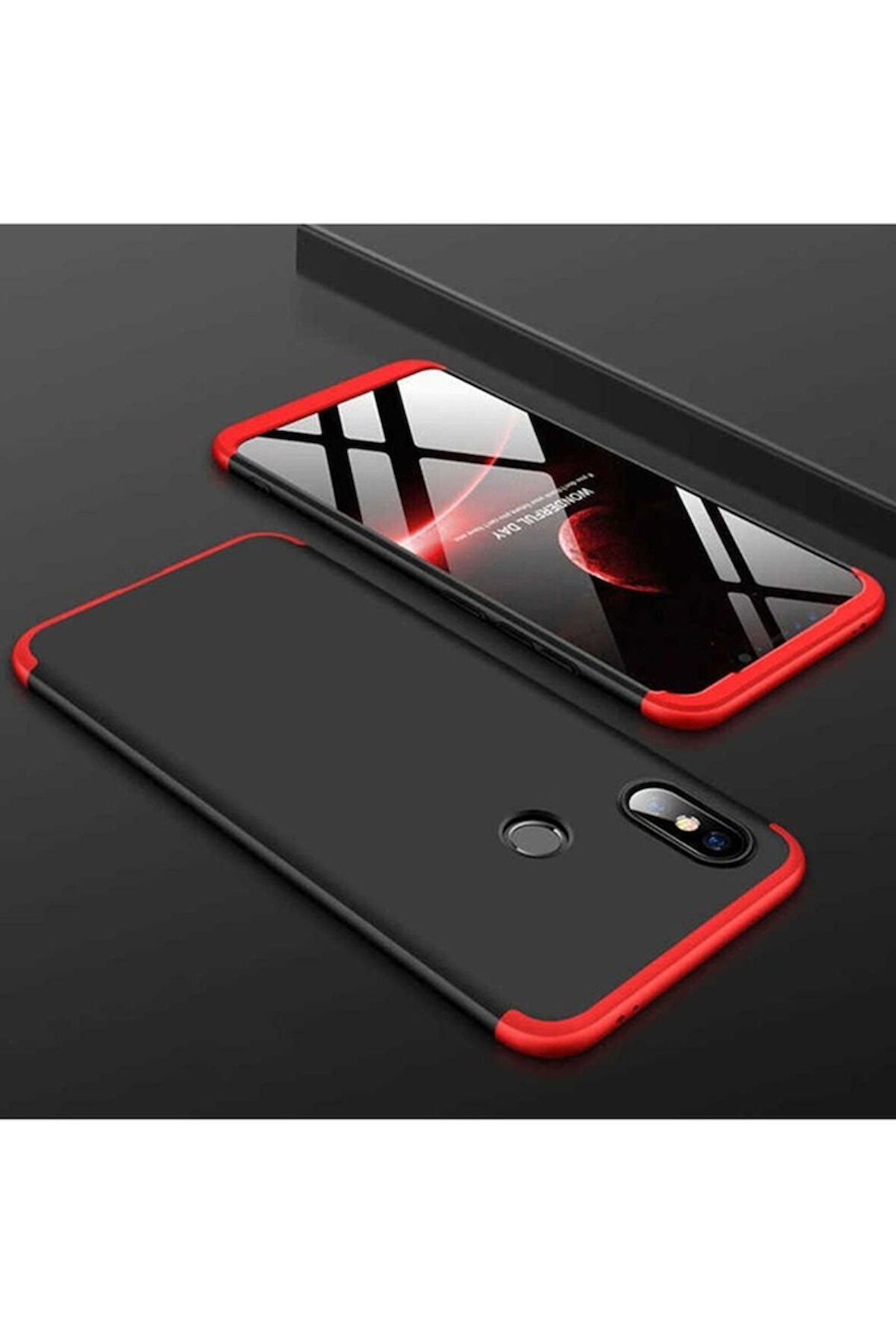 Xiaomi Mi 8 SE Uyumlu Kılıf Zore Ays Kapak Siyah-Kırmızı