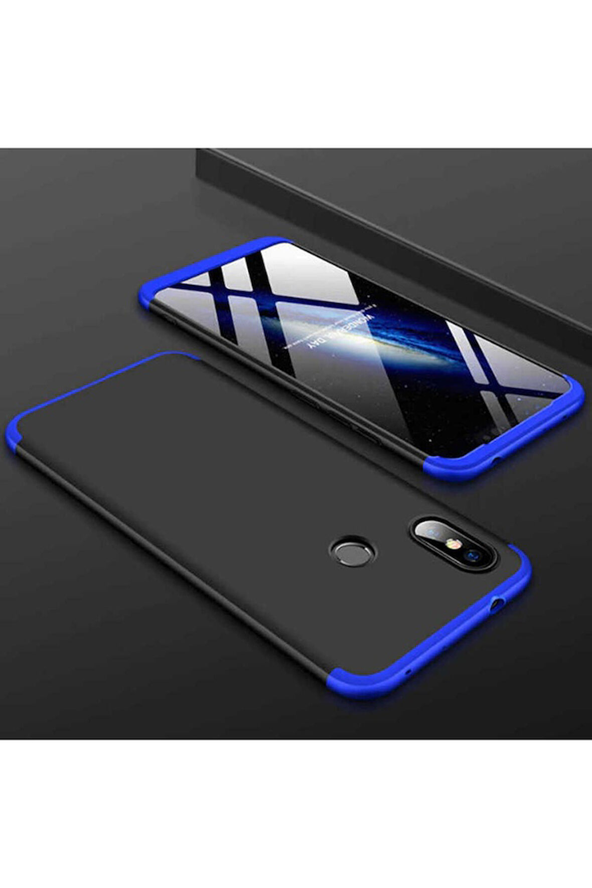 Xiaomi Redmi Note 6 Pro Uyumlu Kılıf Zore Ays Kapak Siyah-Mavi