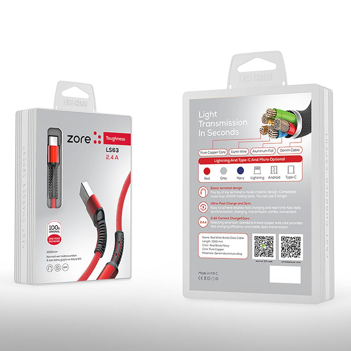 Zore LS63 Micro Usb Kablo Gri