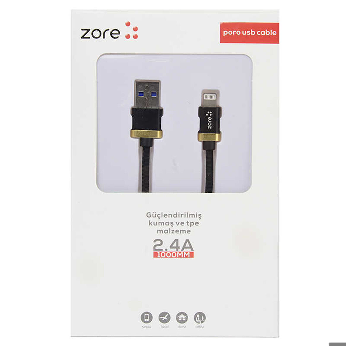 Zore Poro Lightning Usb Kablo 1M Siyah