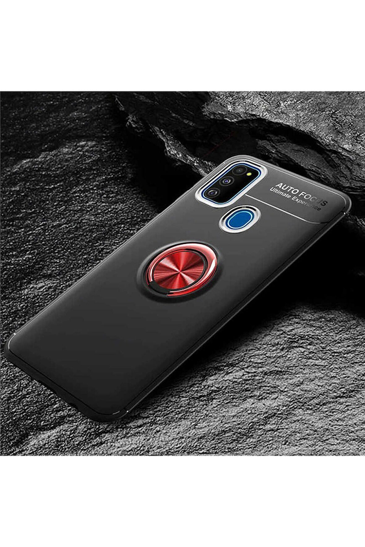 Samsung Galaxy M30S Uyumlu Kılıf Zore Ravel Silikon Kapak Siyah-Kırmızı