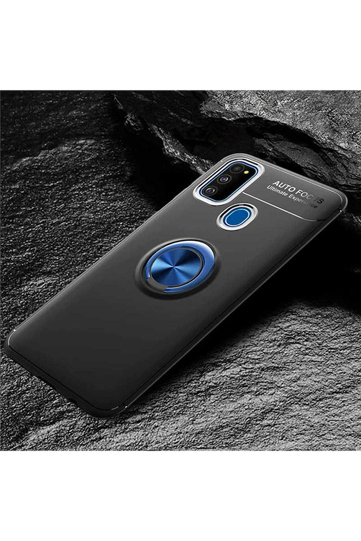 Samsung Galaxy M30S Uyumlu Kılıf Zore Ravel Silikon Kapak Siyah-Mavi