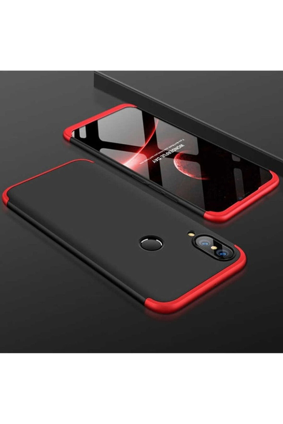 Huawei Y7 Prime 2019 Uyumlu Kılıf Zore Ays Kapak Siyah-Kırmızı