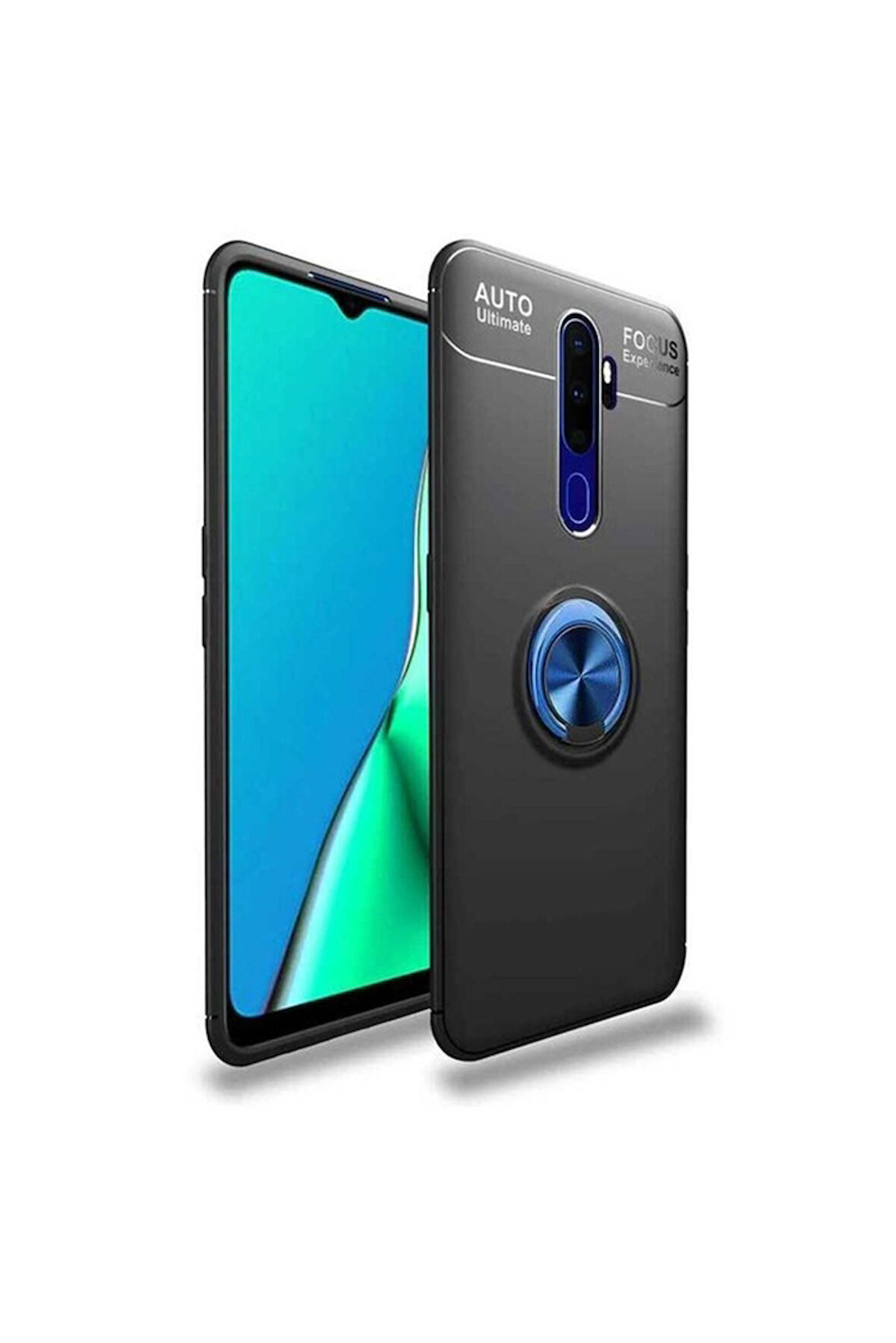 Oppo A9 2020 Uyumlu Kılıf Zore Ravel Silikon Kapak Siyah-Mavi