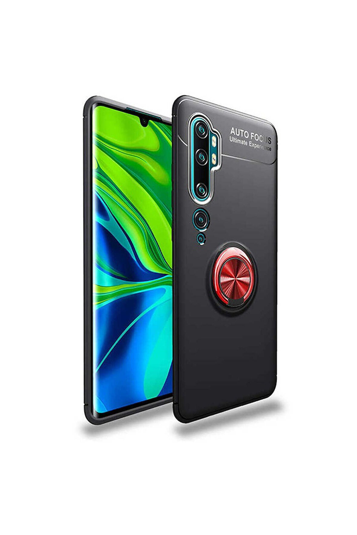 Xiaomi Mi Note 10 Uyumlu Kılıf Zore Ravel Silikon Kapak Siyah-Kırmızı