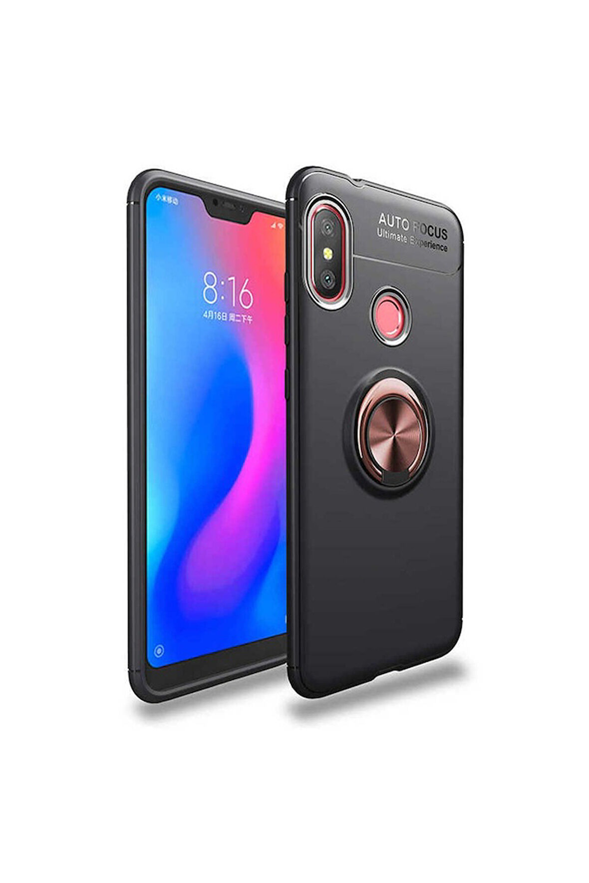 Xiaomi Redmi Note 6 Pro Uyumlu Kılıf Zore Ravel Silikon Kapak Siyah-Rose Gold