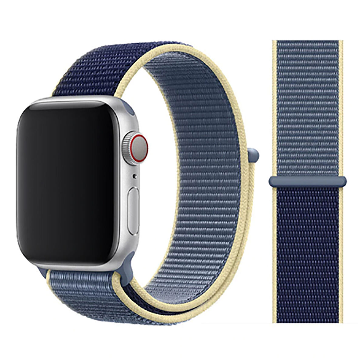 Apple Watch 44mm Uyumlu Kordon Hasır Örgü Cırt Cırtlı Terletmeyen Zore KRD-03 Kumaş Kayış NO45