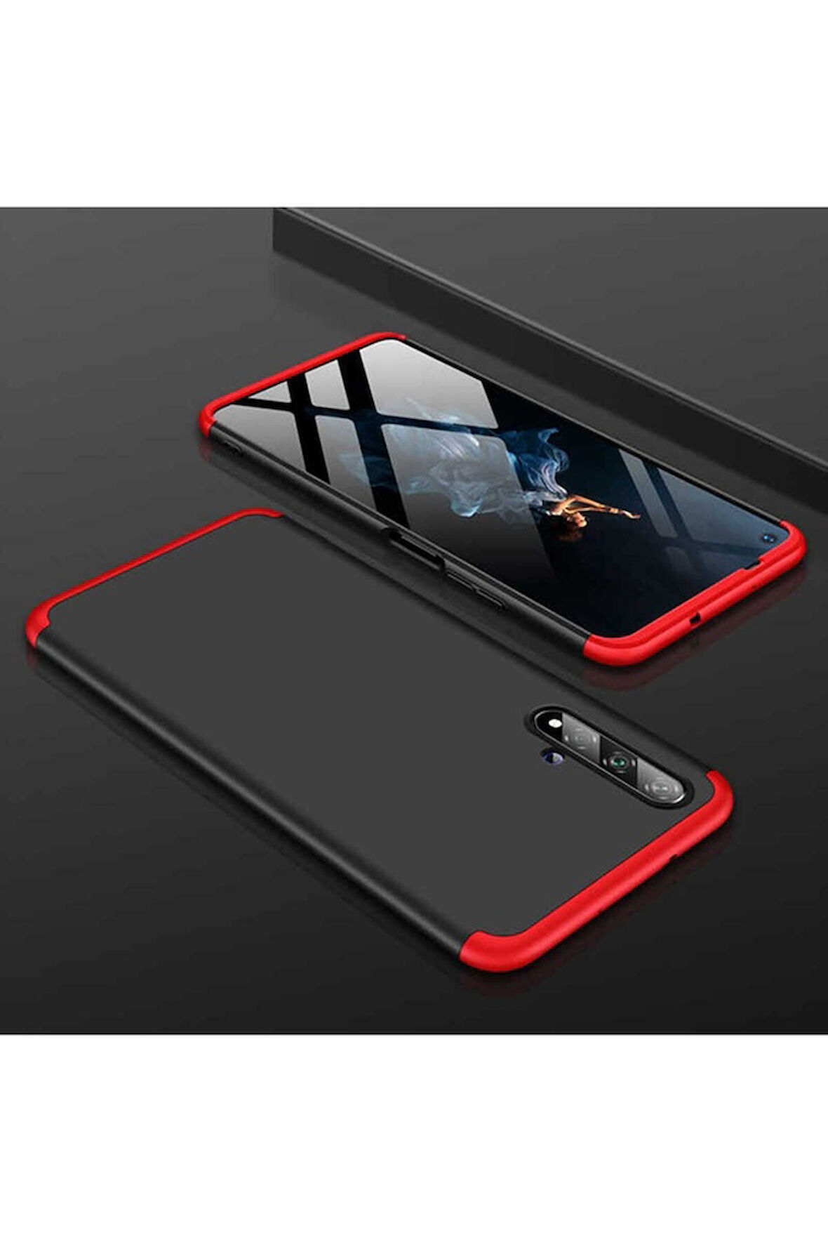 Huawei Honor 20 Uyumlu Kılıf Zore Ays Kapak Siyah-Kırmızı
