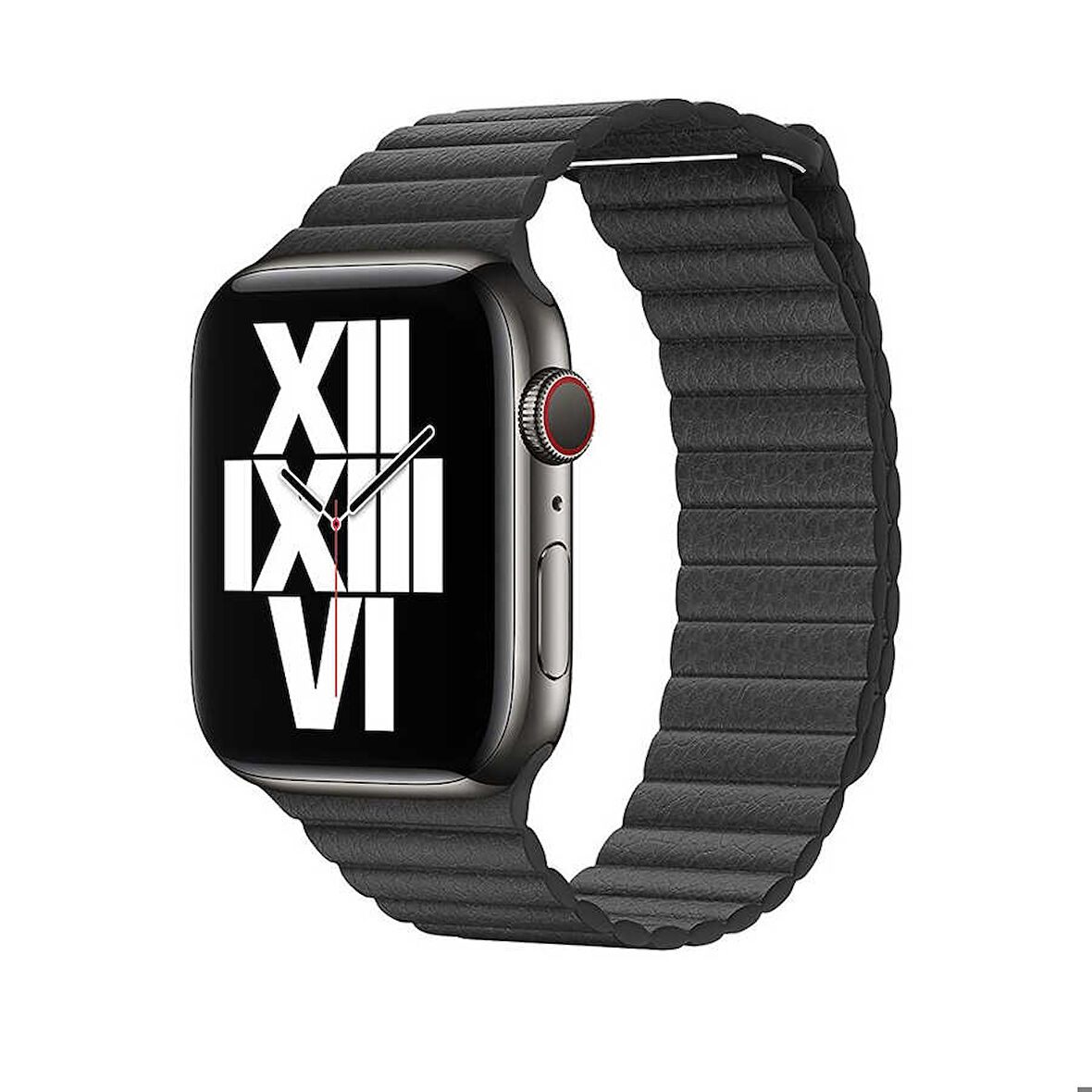 Apple Watch 44mm Uyumlu Kordon Suni Deri Bakla Tasarımlı KRD-09 Kayış Siyah