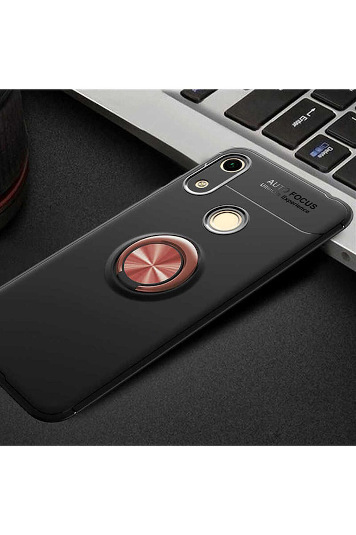 Huawei Y6S 2019 Uyumlu Kılıf Zore Ravel Silikon Kapak Siyah-Rose Gold