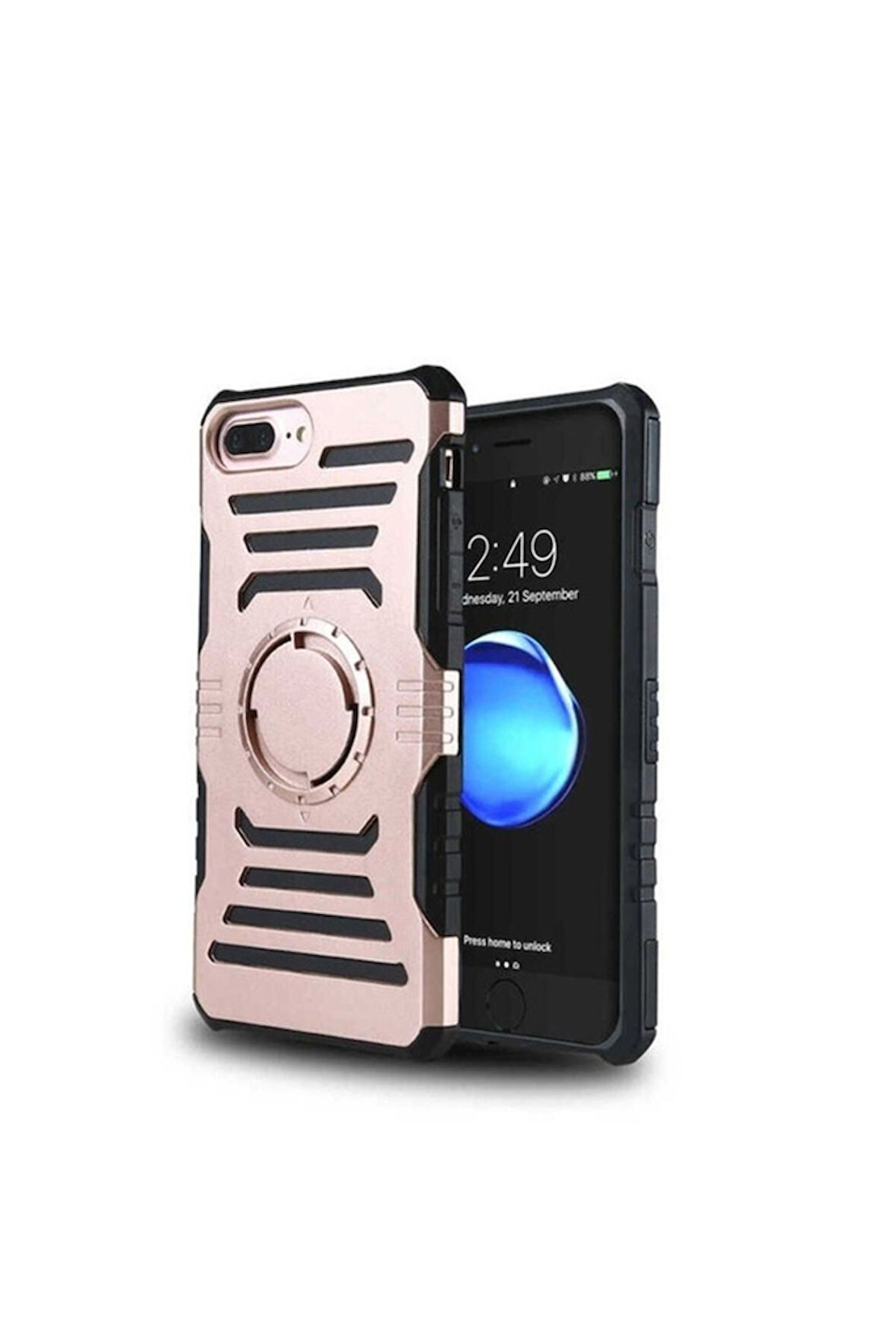 Apple iPhone 7 Plus Uyumlu Kılıf Zore 2 in 1 Kol Bandı Rose Gold