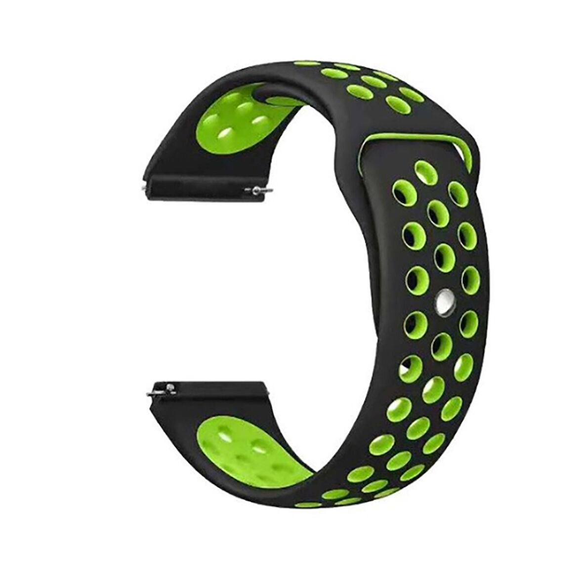 Samsung Galaxy Watch 46mm (22mm) Uyumlu Kordon Silikon Esnek Yumuşak Delikli Spor KRD-02 Kayış Siyah-Yeşil