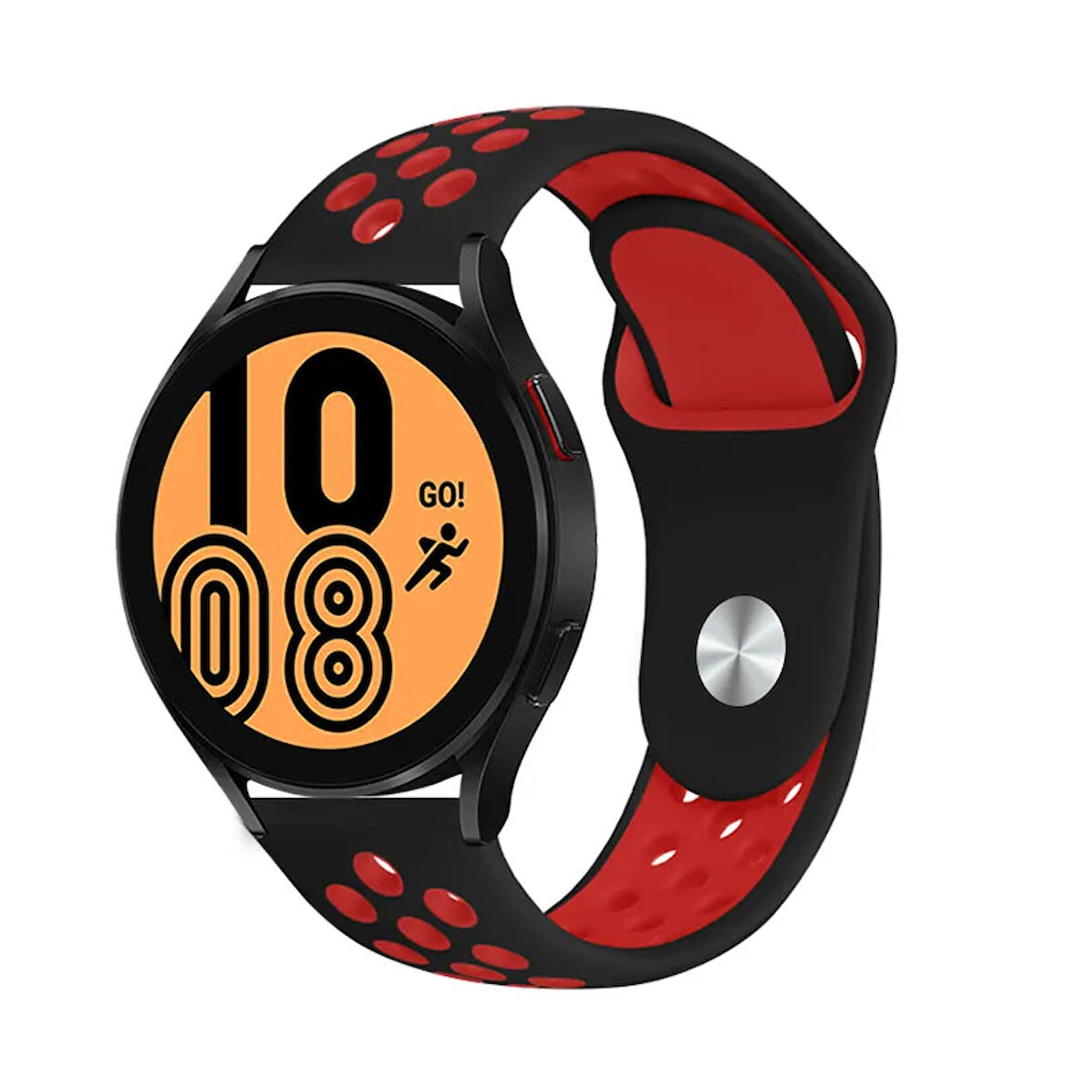 Samsung Gear S3 (22mm) Uyumlu Kordon Silikon Esnek Yumuşak Delikli Spor KRD-02 Kayış Siyah-Kırmızı