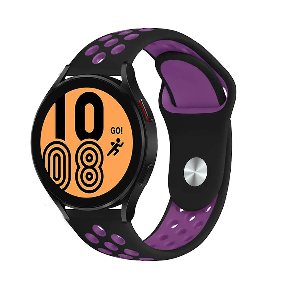 Samsung Gear S3 (22mm) Uyumlu Kordon Silikon Esnek Yumuşak Delikli Spor KRD-02 Kayış Siyah-Mor