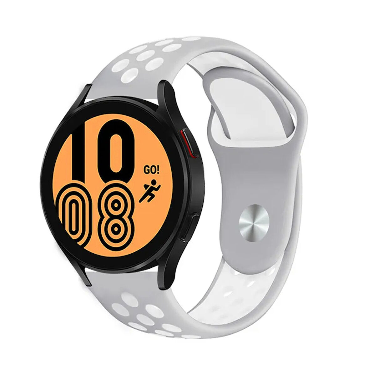 Samsung Gear S2 (20mm) Uyumlu Kordon Silikon Esnek Yumuşak Delikli Spor KRD-02 Kayış Gümüş-Gri