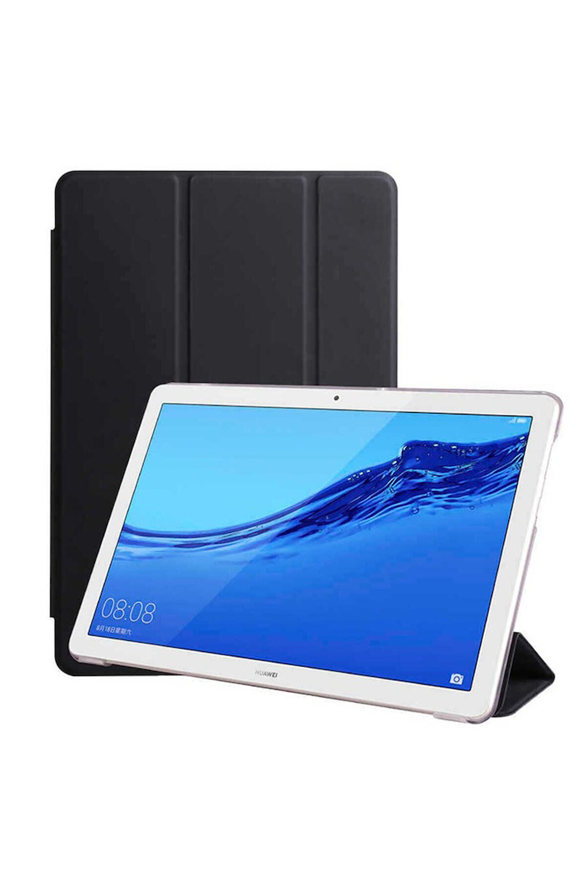 Huawei T5 10 inç Uyumlu Zore Smart Cover Standlı 1-1 Kılıf Siyah