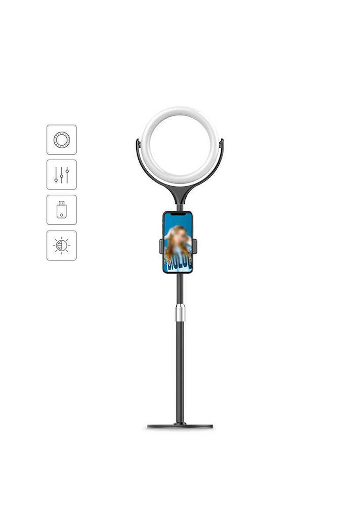 Zore F-537 30 Cm Işıklı Telefon Tutucu Ring Light Siyah