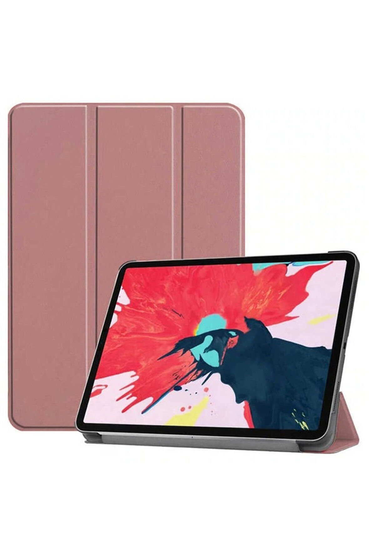 Apple iPad Pro 12.9 2020 (4.Nesil) Uyumlu Zore Smart Cover Standlı 1-1 Kılıf Rose Gold