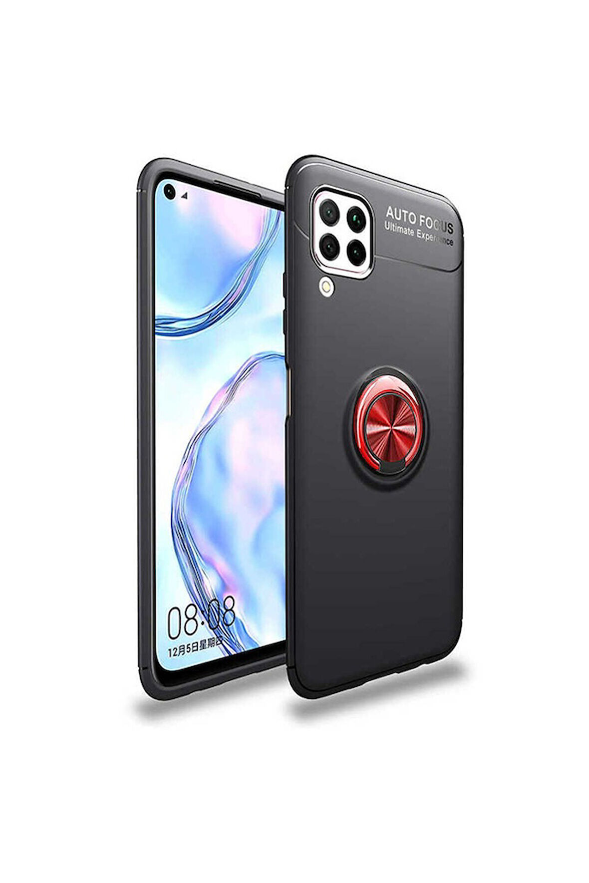 Huawei P40 Lite Uyumlu Kılıf Zore Ravel Silikon Kapak Siyah-Kırmızı
