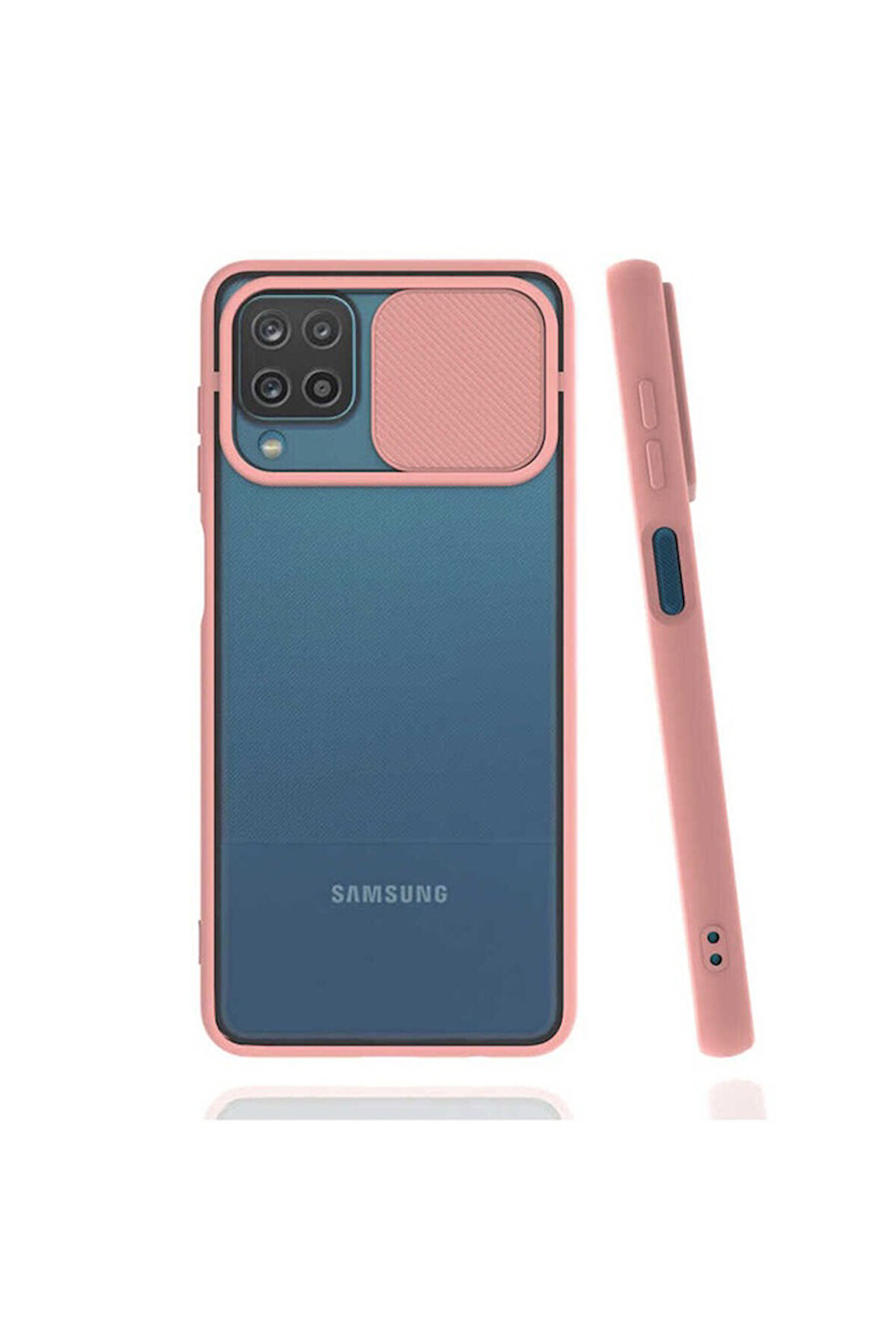 Samsung Galaxy A12 Uyumlu Kılıf Zore Lensi Kapak Pembe Açık