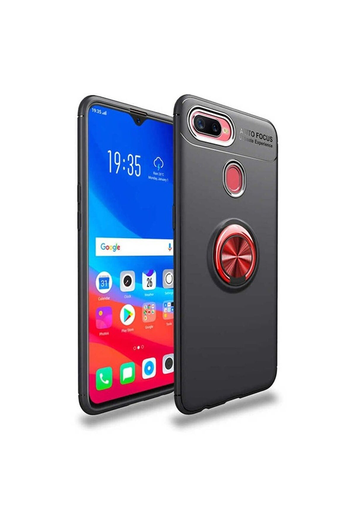 Oppo A12 Uyumlu Kılıf Zore Ravel Silikon Kapak Siyah-Kırmızı