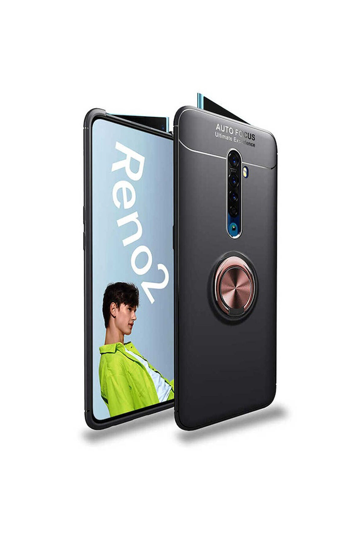 Oppo Reno 2Z Uyumlu Kılıf Zore Ravel Silikon Kapak Siyah-Rose Gold