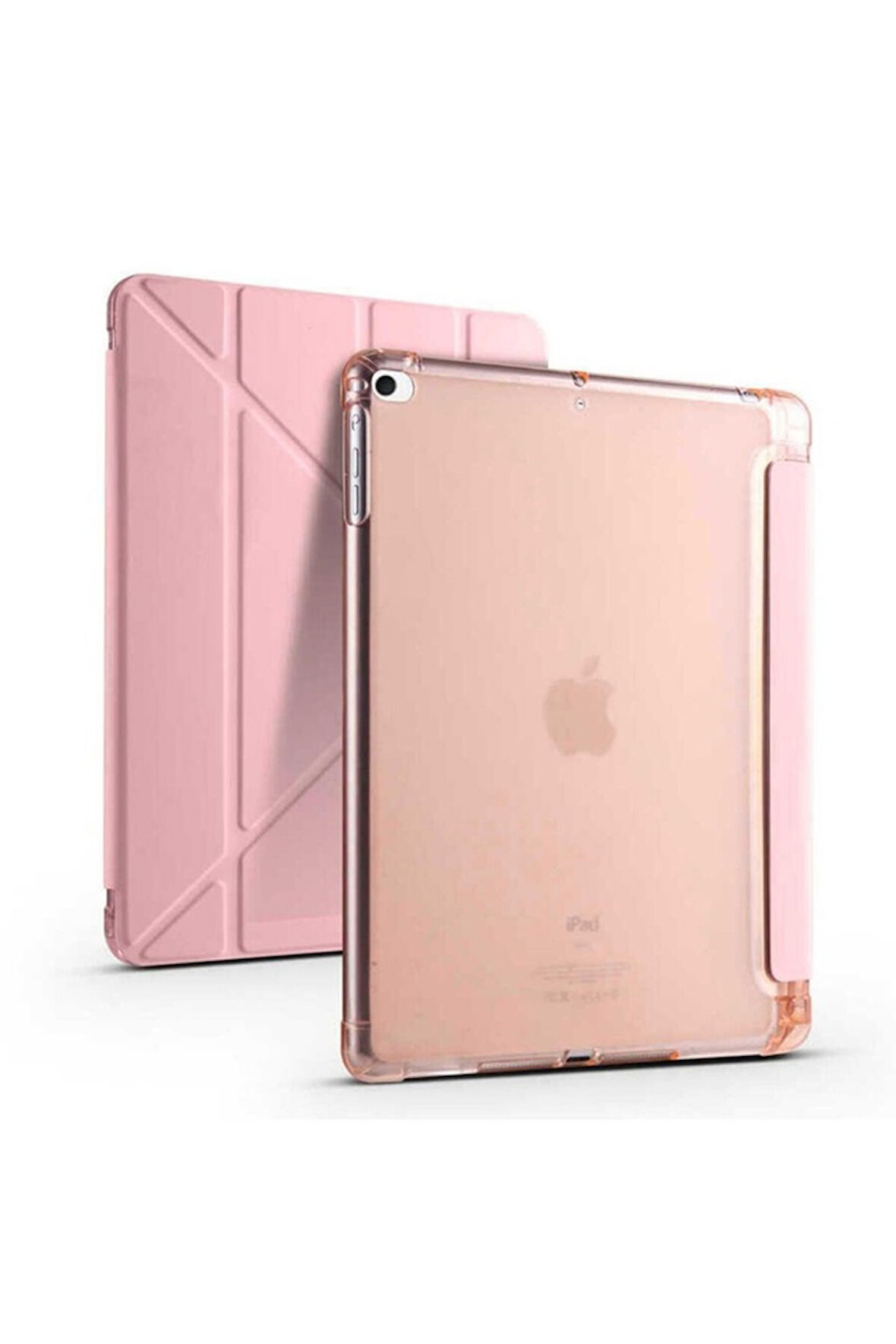 Apple iPad 9.7 2017 (5.Nesil) Uyumlu Kılıf Zore Tri Folding Kalem Bölmeli Standlı Kılıf Rose Gold