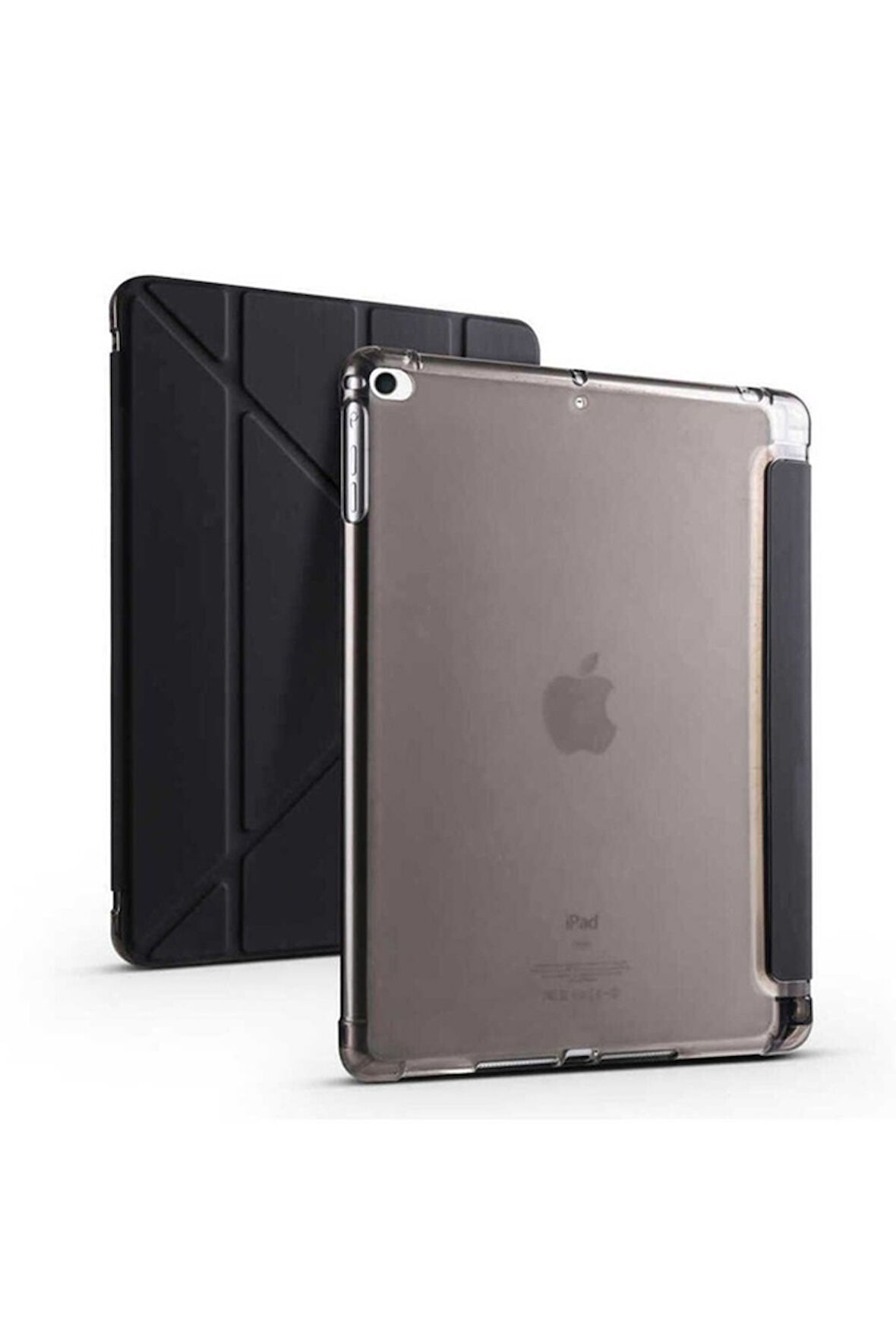 Apple iPad 9.7 2017 (5.Nesil) Uyumlu Kılıf Zore Tri Folding Kalem Bölmeli Standlı Kılıf Siyah