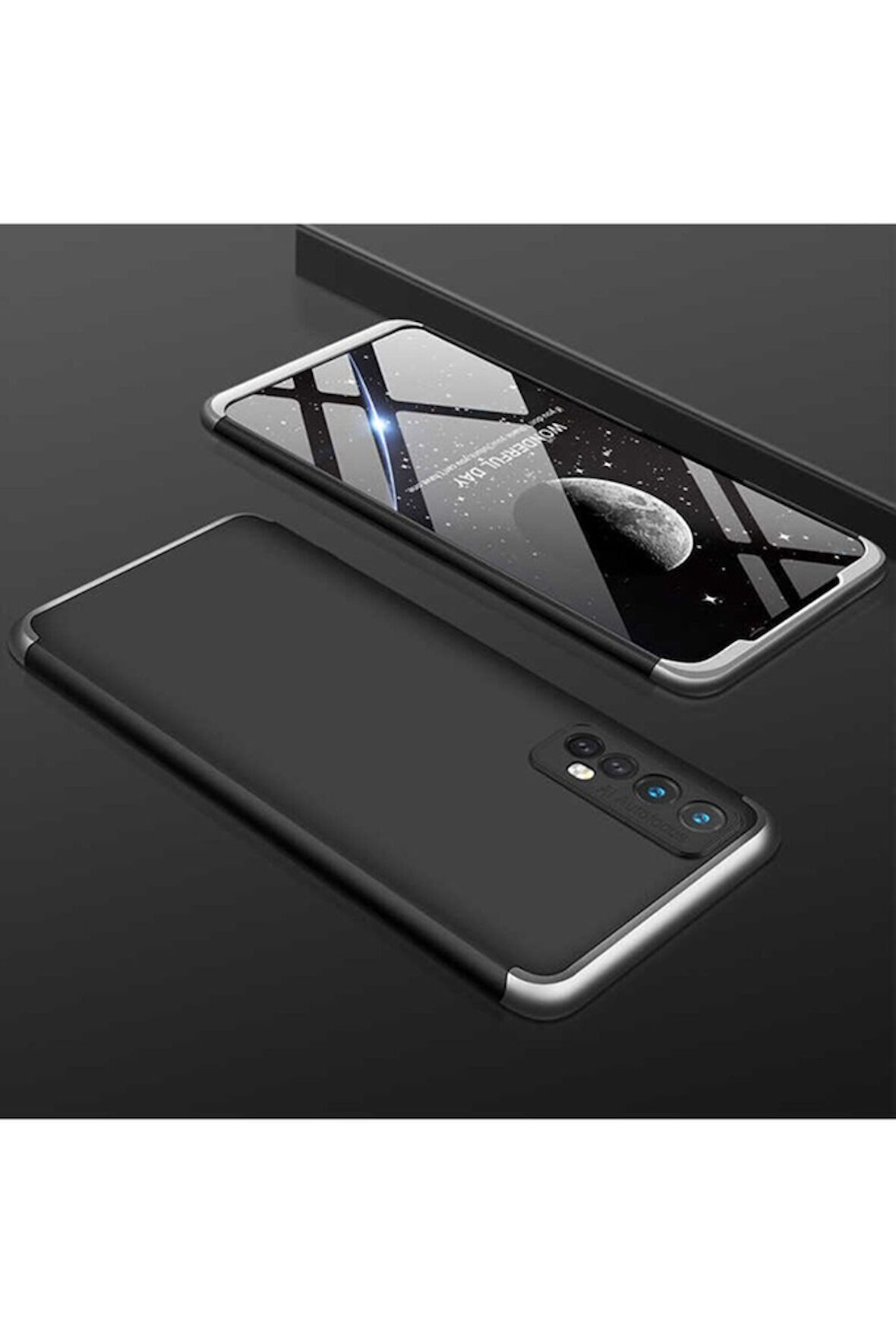 Realme 7 Uyumlu Kılıf Zore Ays Kapak Siyah-Gri
