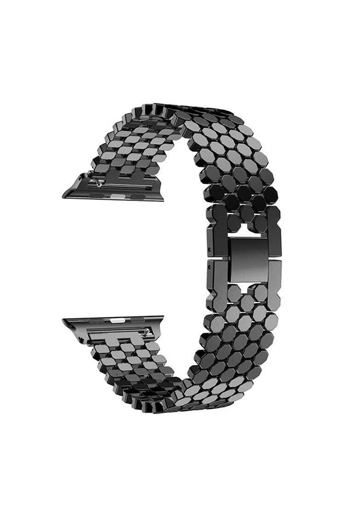 Apple Watch 38mm Uyumlu Kordon Metal Bal Peteği Şık Tasarım KRD-30 Kayış Siyah