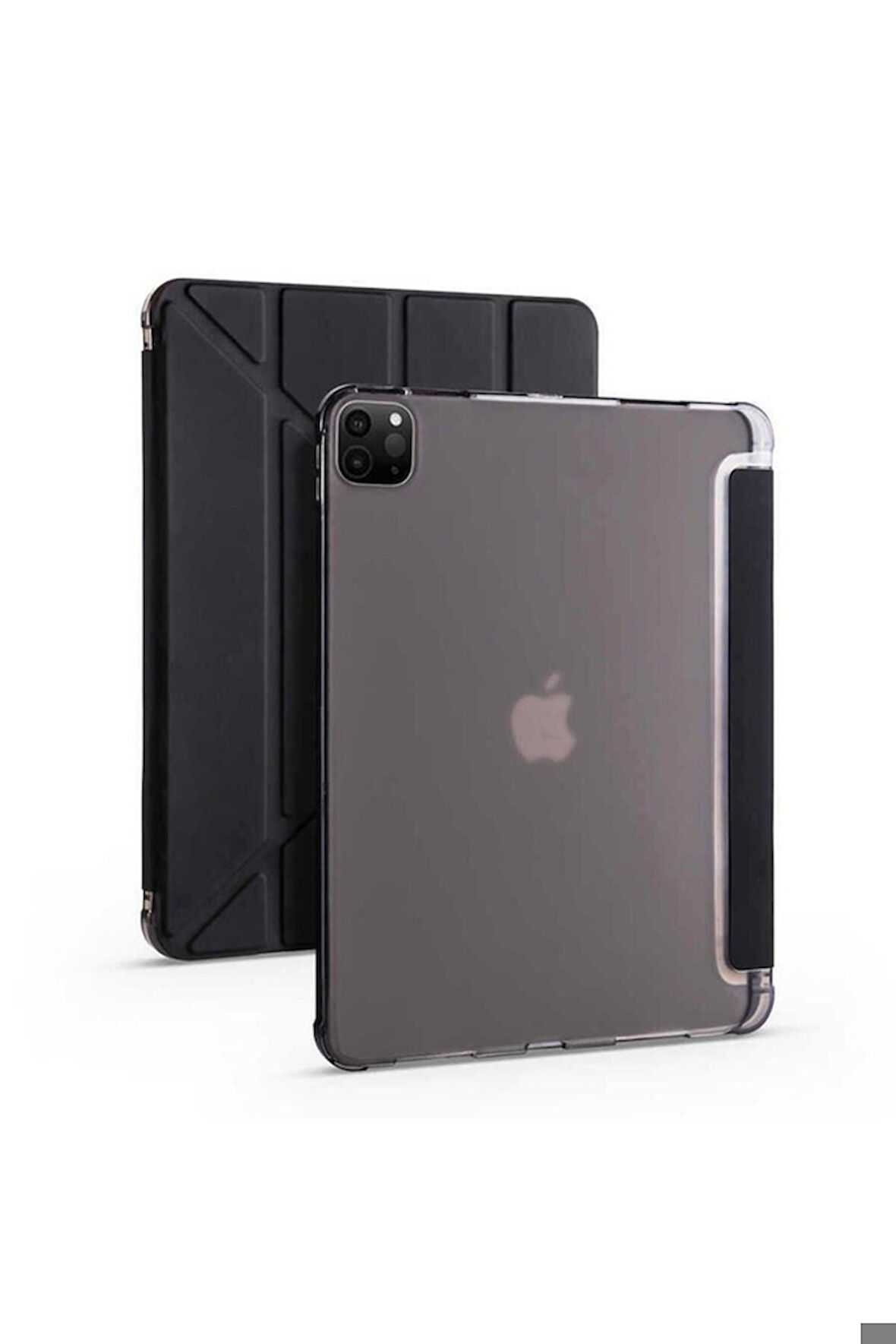 Apple iPad Pro 12.9 2020 (4.Nesil) Uyumlu Kılıf Zore Tri Folding Kalem Bölmeli Standlı Kılıf Siyah