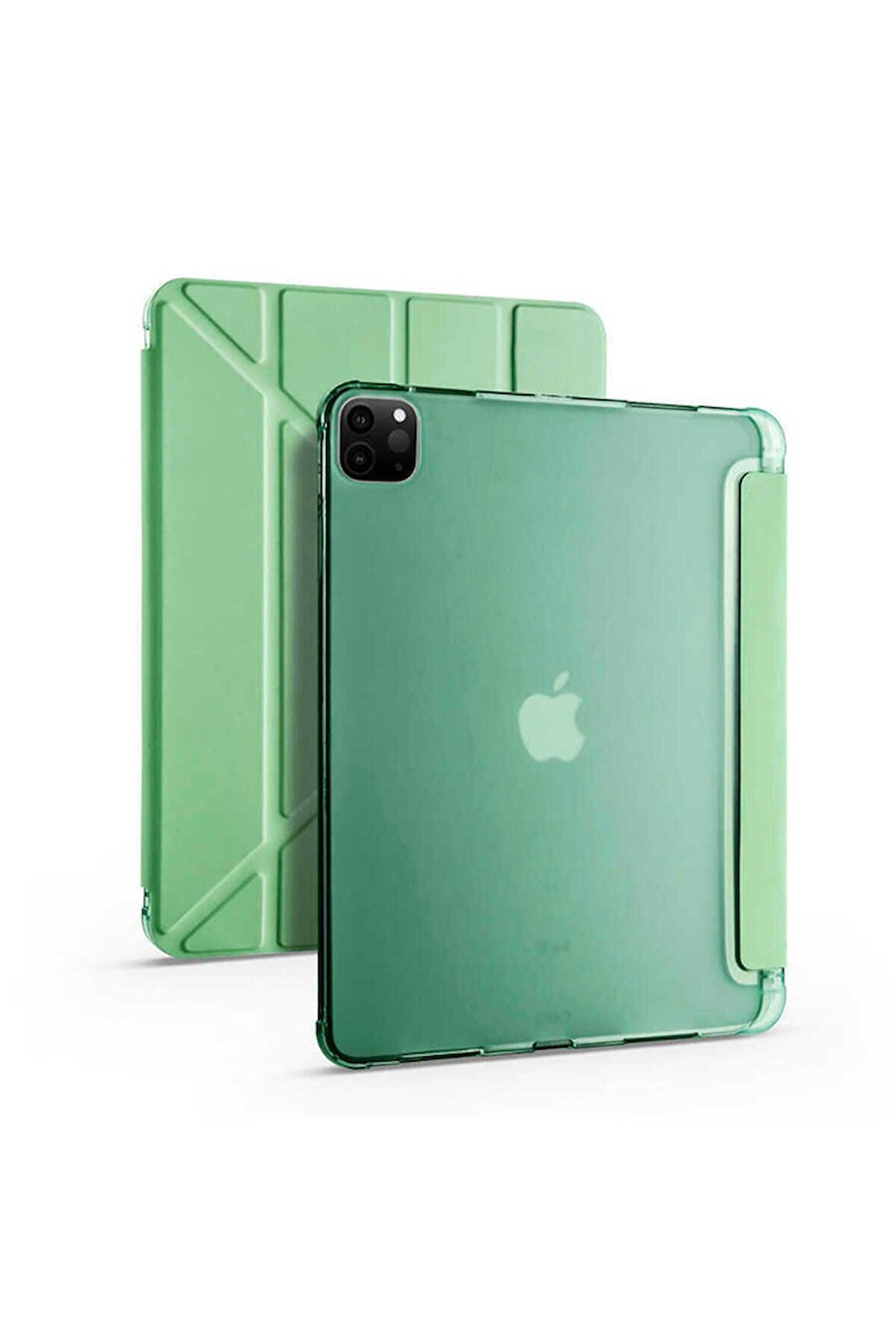 Apple iPad Pro 12.9 2020 (4.Nesil) Uyumlu Kılıf Zore Tri Folding Kalem Bölmeli Standlı Kılıf Açık Yeşil
