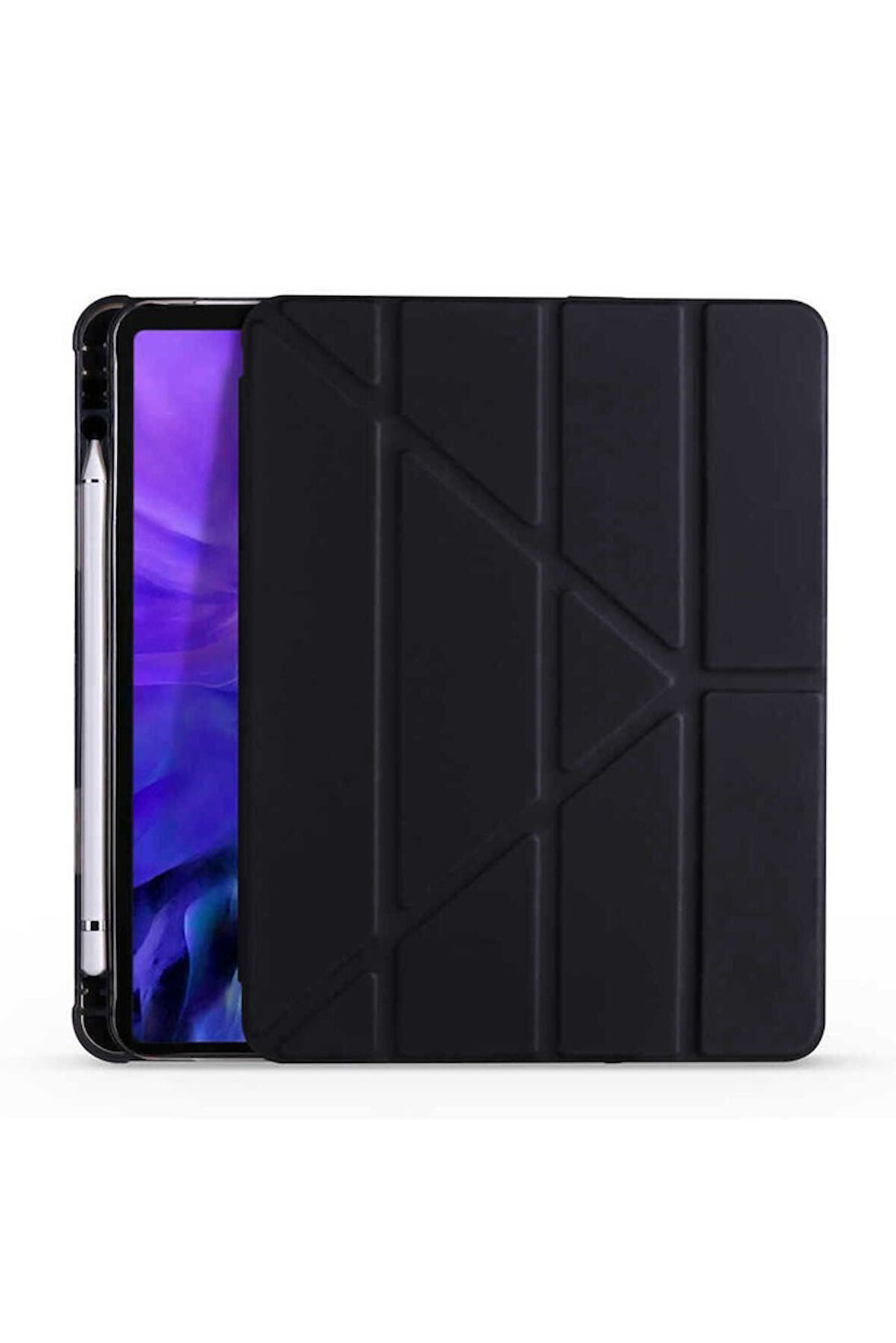 Apple iPad Air 10.9 2020 (4.Nesil) Uyumlu Kılıf Zore Tri Folding Kalem Bölmeli Standlı Kılıf Siyah