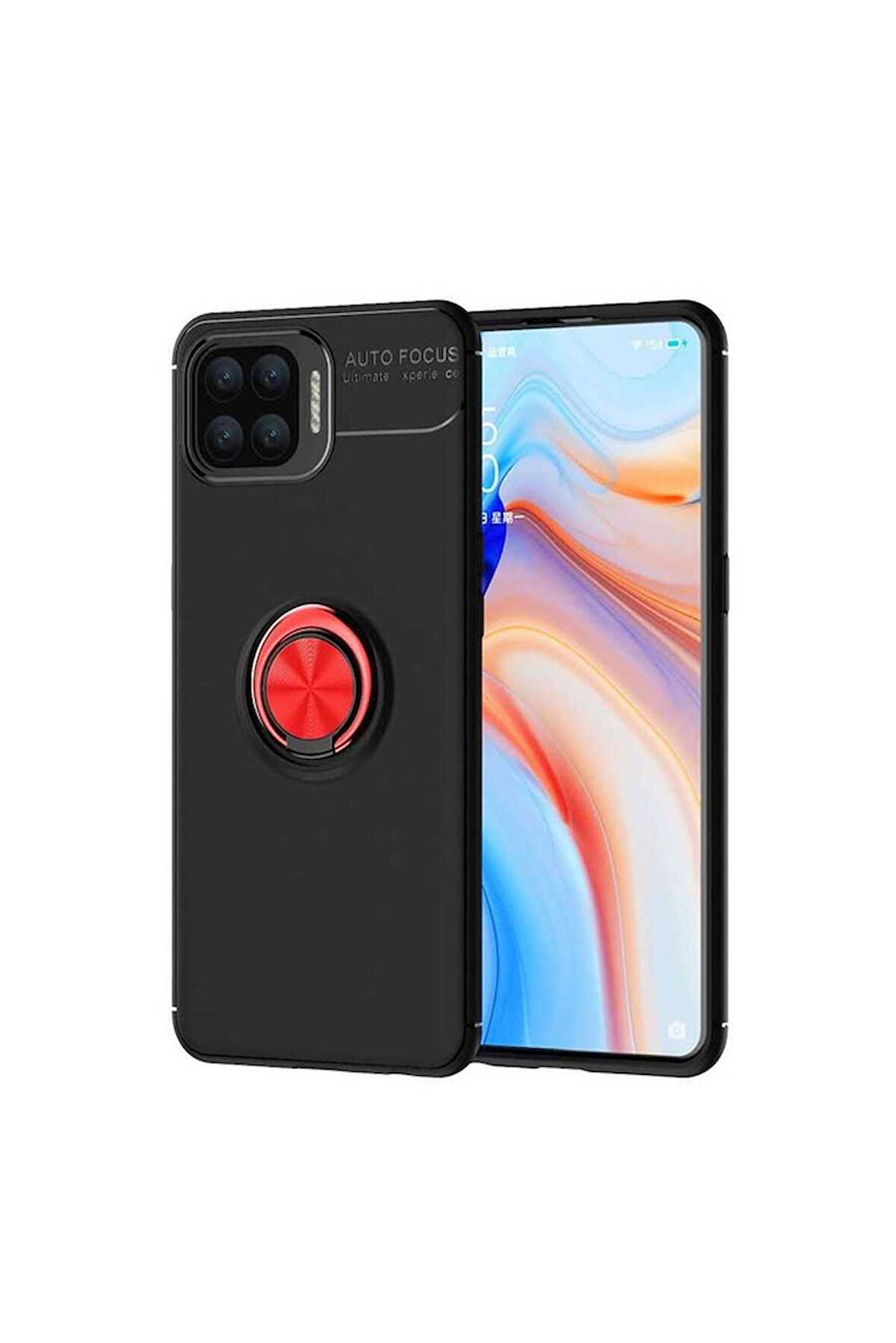 Oppo Reno Uyumlu A73 Kılıf Zore Ravel Silikon Kapak Siyah-Kırmızı